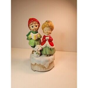 Vintage Christmas Porcelain / Ceramic Holiday Music Box Figurines "Silent Night'